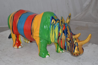 Multicolor Striped Rhino Resin Statue Size: 20" x 6" x 9"H