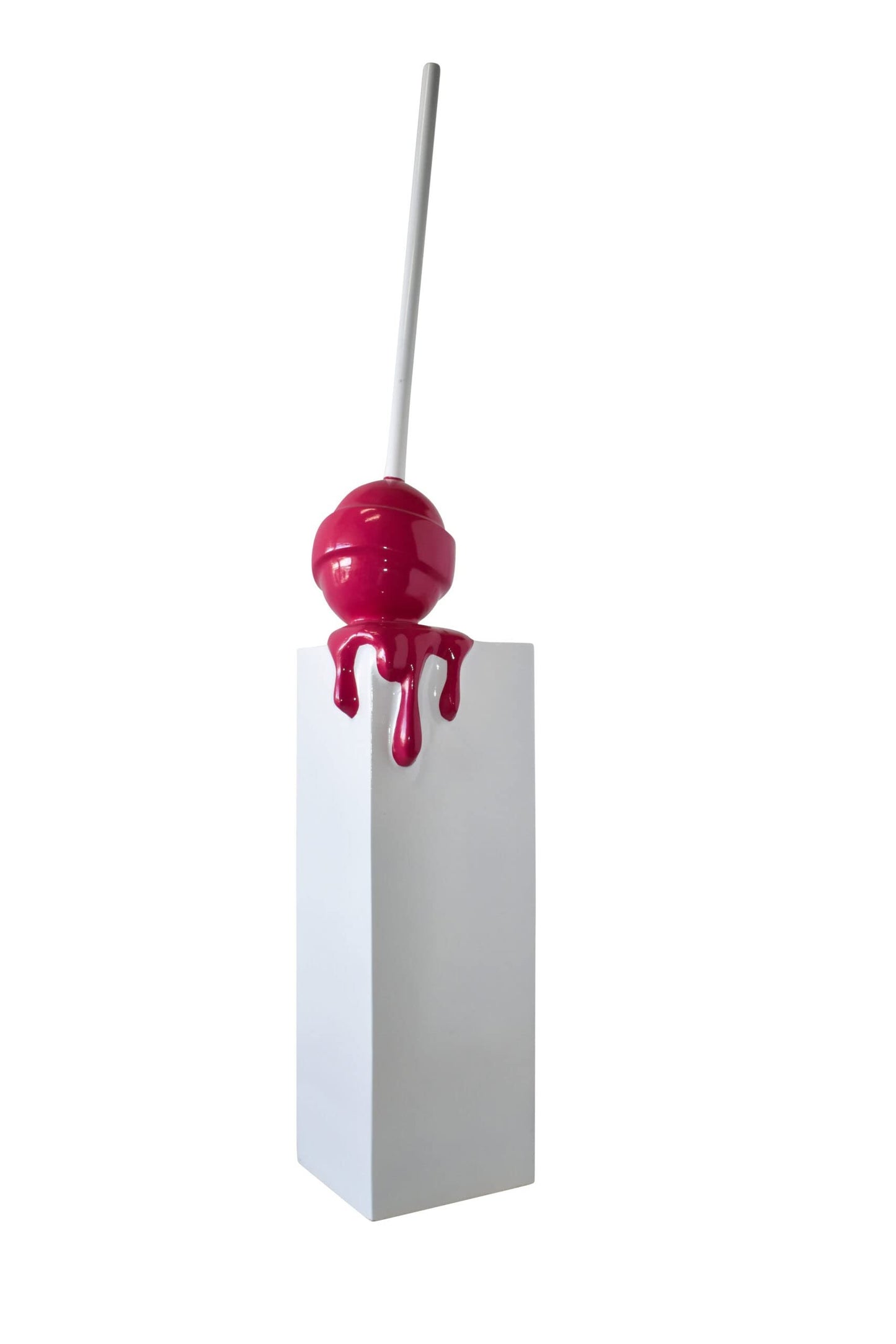 Red Lollipop Mounted on A White Pedestal Resin Statue Size: 10" x 10" x 59"H