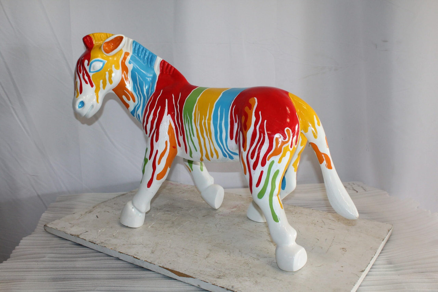 A Burst of Color Dripping Paint Fiberglass Donkey Statue 33" x 11" x 21"H