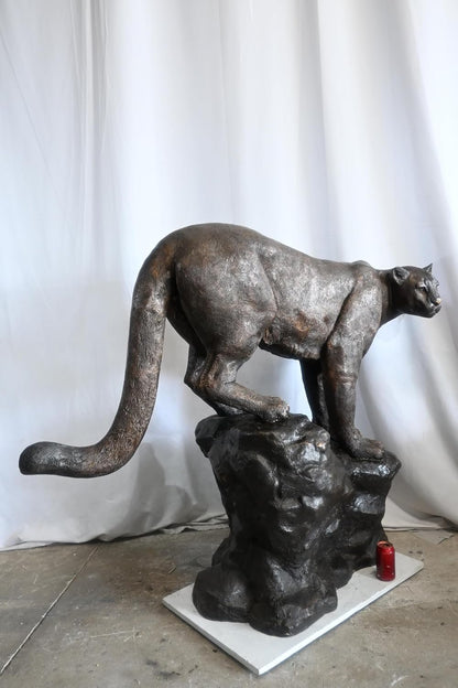 Giant Bronze Mountain Lion Cougar Statue on a Rock Base 64"x24"x52"H
