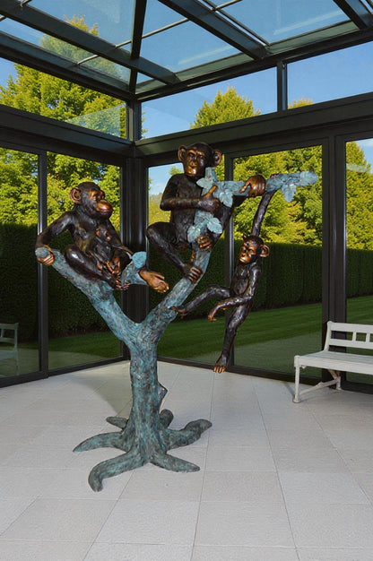 Four Monkeys On A Tree Bronze Statue  -  Size: 35"L x 61"W x 80"H.