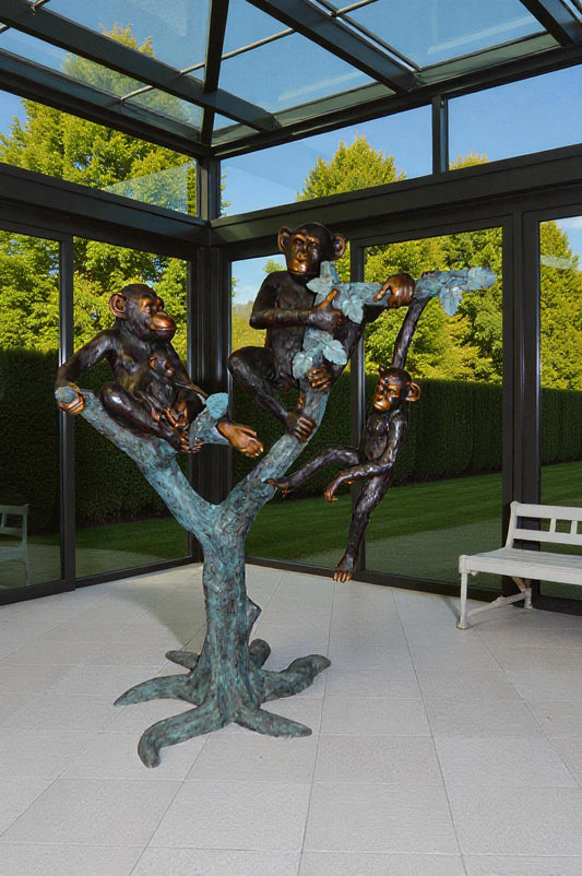 Four Monkeys On A Tree Bronze Statue  -  Size: 35"L x 61"W x 80"H.