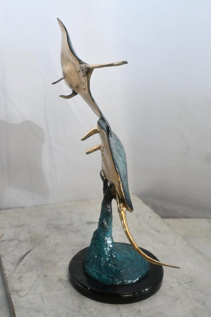 Two Stingrays Bronze Sculpture Ocean Wave Base 13"x7"x23"H