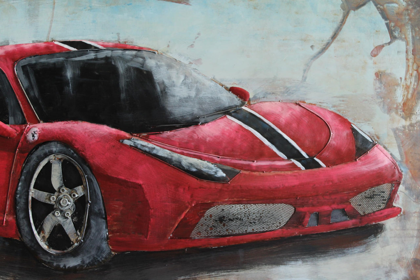 NIFAO Ferrari Inspired Red Sports Car Metal Wall Art with 3D Accents 79" x 2" x 40"H