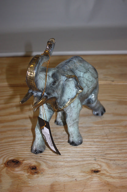 Bronze Elephant Trunk Up Statue - Hand-Cast Patina Finish - 13.5"L x 5"W x 12"H
