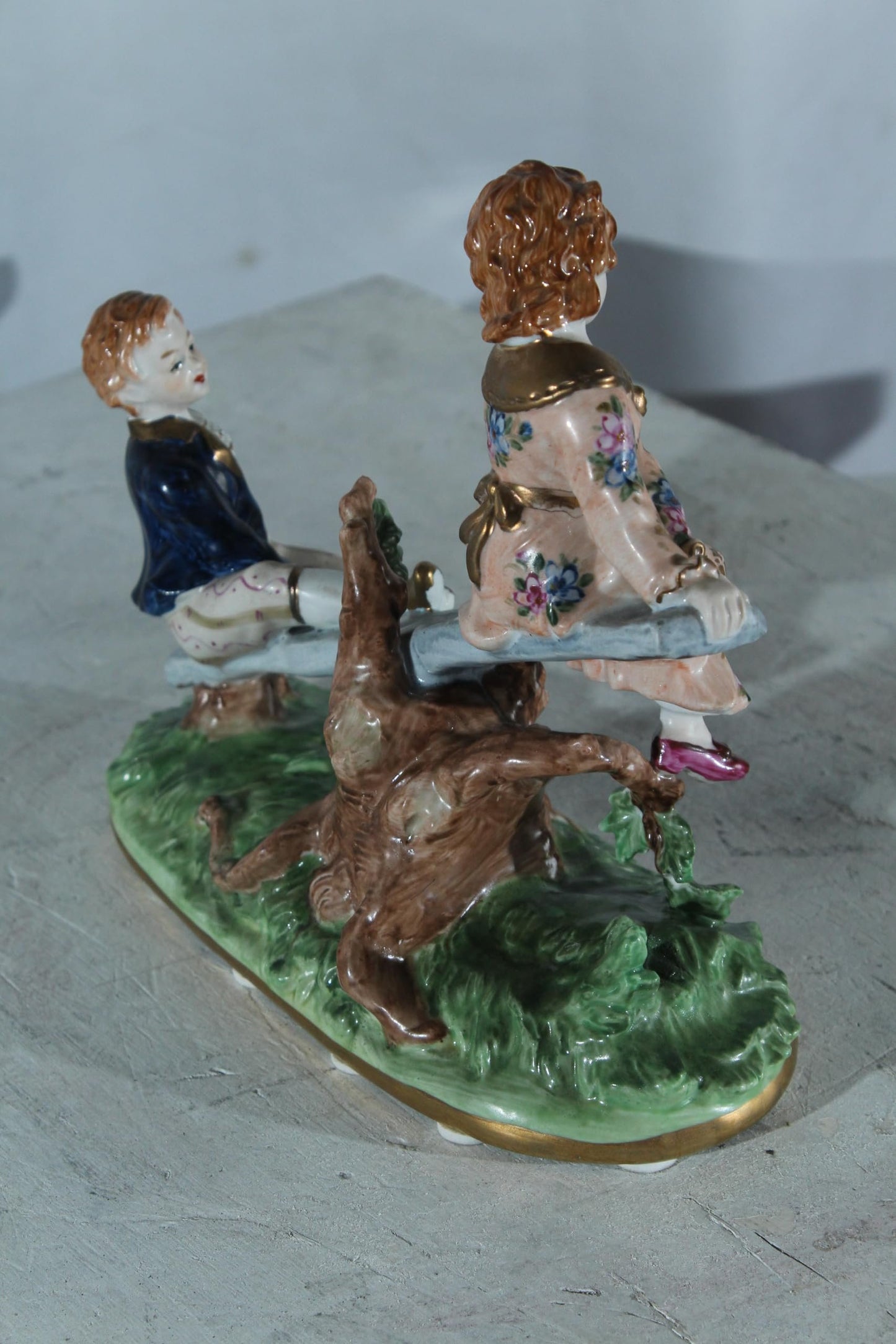 NIFAO Porcelain boy and Girl on Seesaw Figurine Vintage Style 10"x4"x9"H