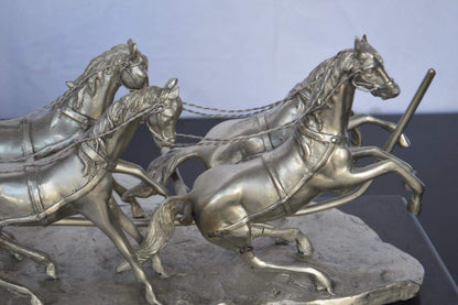 M Russell, Silver Stagecoach Replica Bronze Statue -  Size: 38"L x 10"W x 12"H.