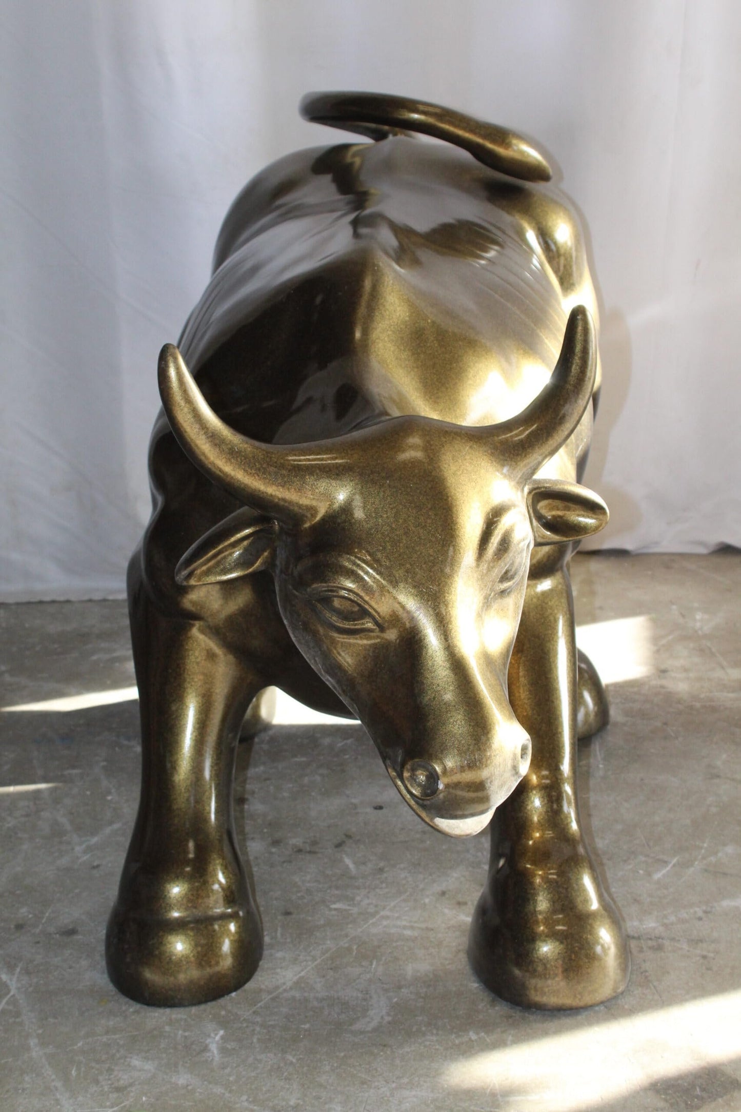 Iconic Giant Fiberglass Bronze Color Wall Street Bull 57" x 28" x 33"H