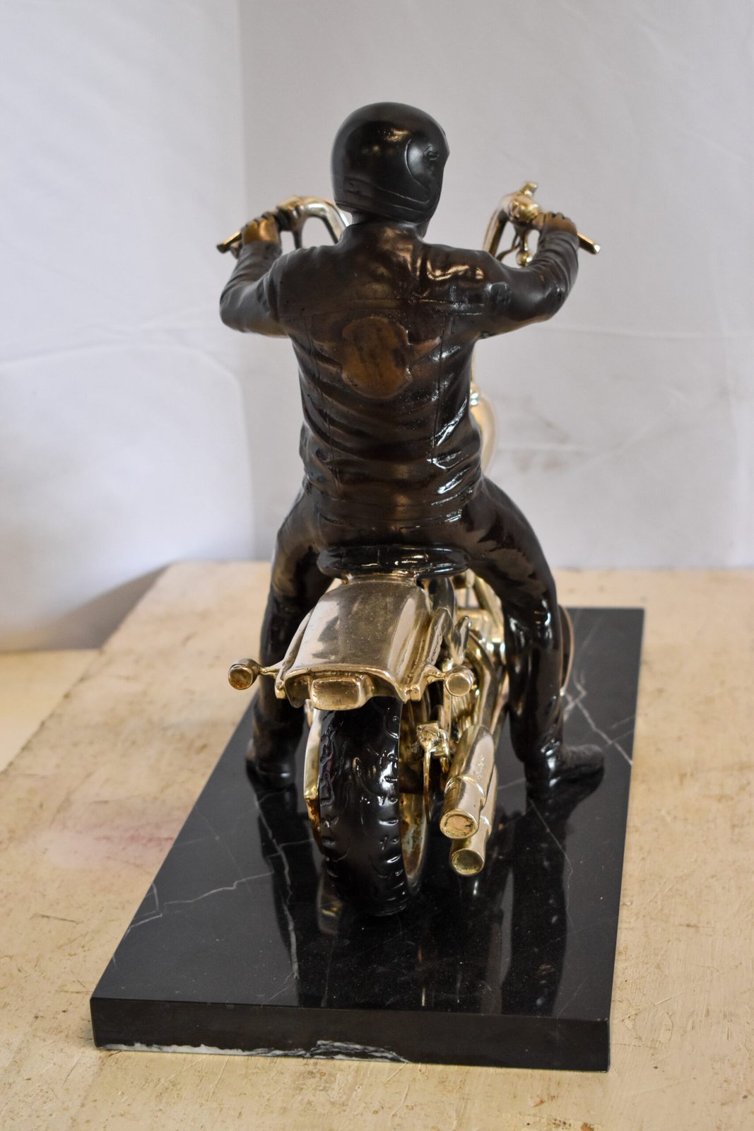 Harley Davidson Rider on his Bike Replica Bronze Statue 20" x 9" x 13"H