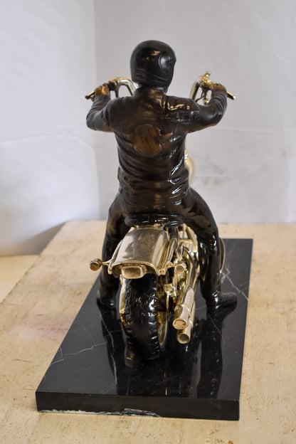 Harley Davidson Rider on his Bike Replica Bronze Statue 20" x 9" x 13"H
