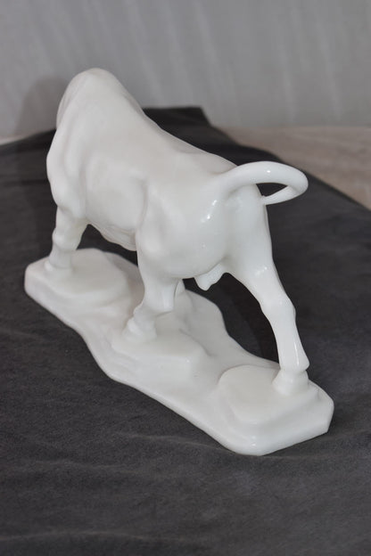 Wall Street Bull Made of White Marble Size: 11" x 5" x 7"H