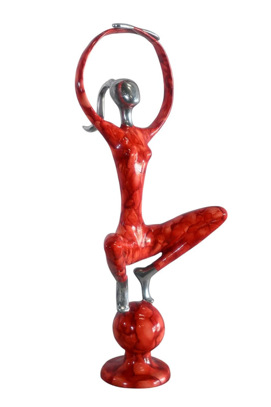 Abstract Red Dancer Balancing on Sphere Painted Aluminum 12"x8"x25"H