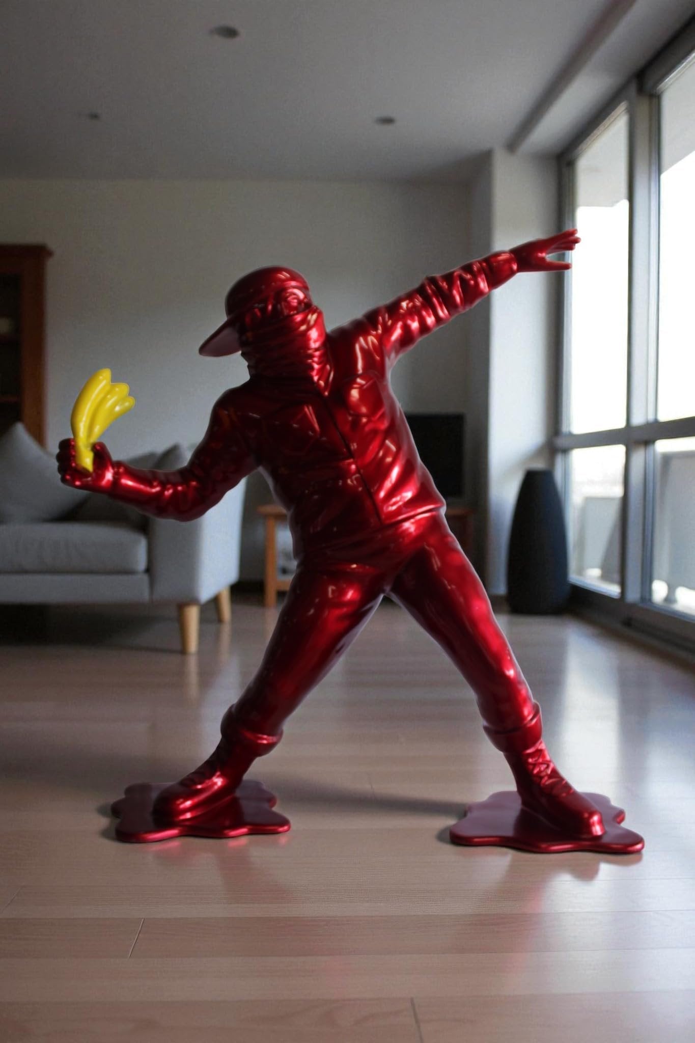 NIFAO Banana Thrower Sculpture Metallic Red Street Art Pop Art Resin 51"x16"x57"H