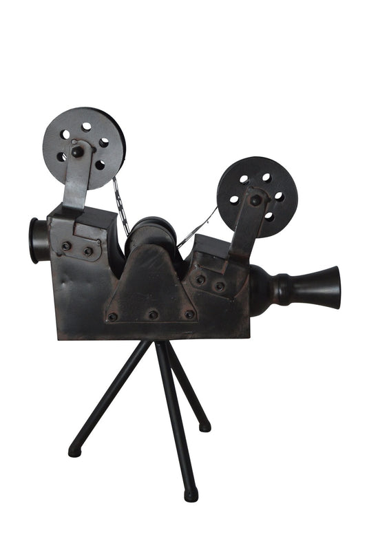 Movie Reel Abstract Metal Statue on tripod -  Size: 12"L x 6"W x 15"H.