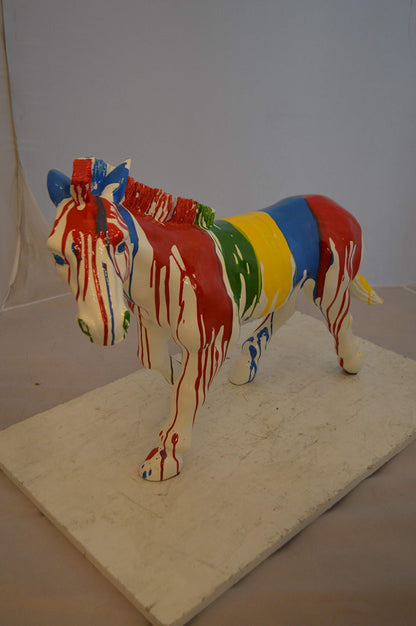 Modern Art Colored Zebra Resin Statue -  Size: 29"L x 12"W x 22"H.