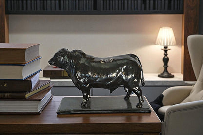 Bull Standing on a Marble base Bronze Statue -  Size: 19"L x 8"W x 13"H.
