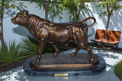 Bronze Bull Statue Le Taureau by Arnadia on Marble Base 19" x 8" x 13"H