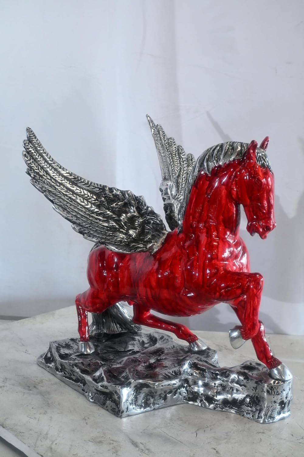 Prancing Red Pegasus Winged Horse Sculpture Aluminum Art 17"x15"x19"H