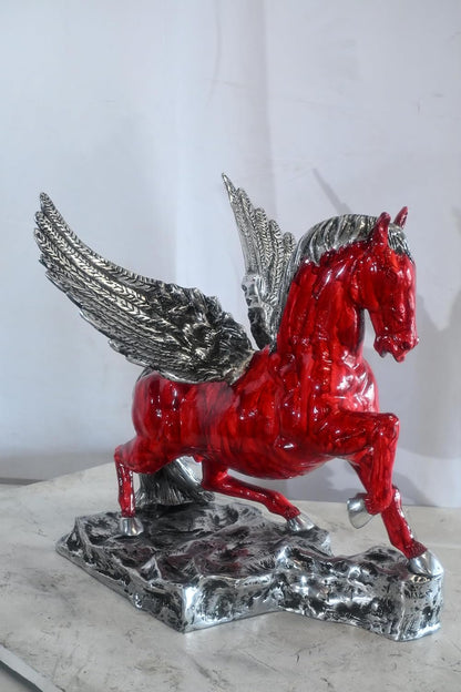 Prancing Red Pegasus Winged Horse Sculpture Aluminum Art 17"x15"x19"H