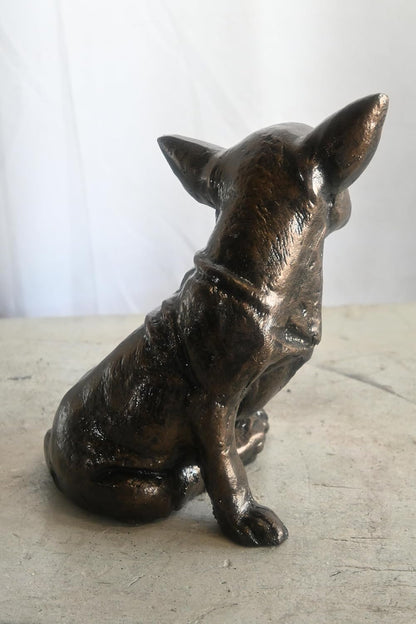 Sitting Chihuahua Aluminum Dog Statue Tabletop Sculpture 12"x7"x11"H