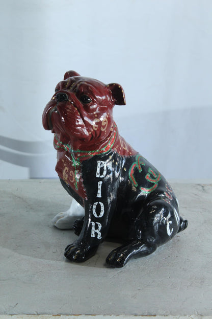 NIFAO Resin Bulldog Statue Fashion Inspired Hand Painted Decor 9" x 10" x 12"H