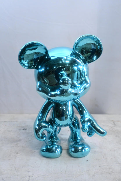 Turquoise Blue Mouse Cartoon Character Resin Sculpture 12"x9"x16"H