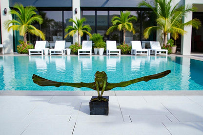 Acrobatic Frog Green Patina Bronze Statue Mounted on A Marble  43" x 26" x 20"H