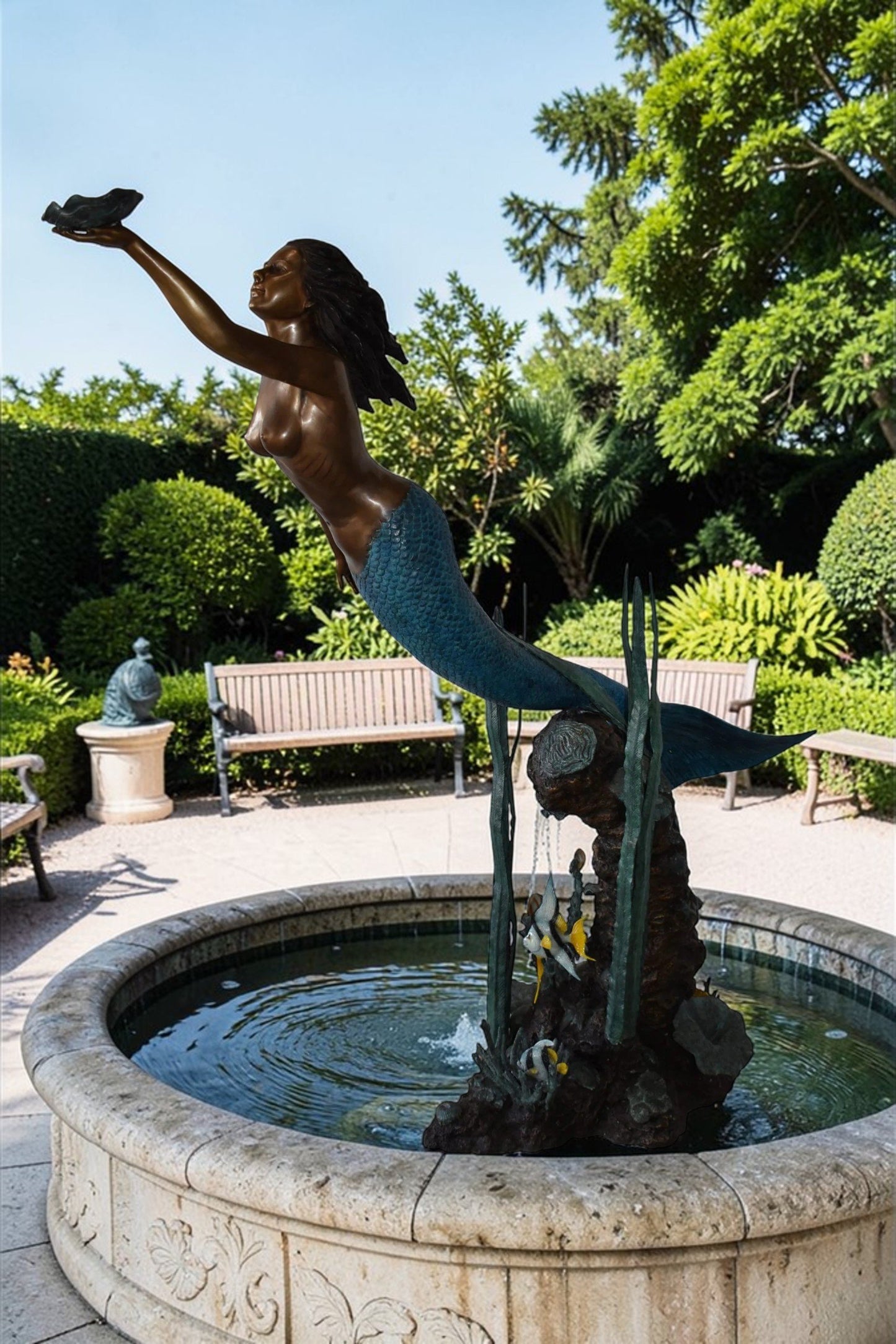 Mermaid With a Shell Bronze Fountain Statue Size: 24" x 60" x 70"H