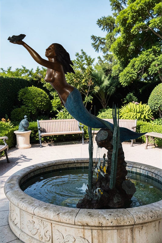 Mermaid With a Shell Bronze Fountain Statue Size: 24" x 60" x 70"H