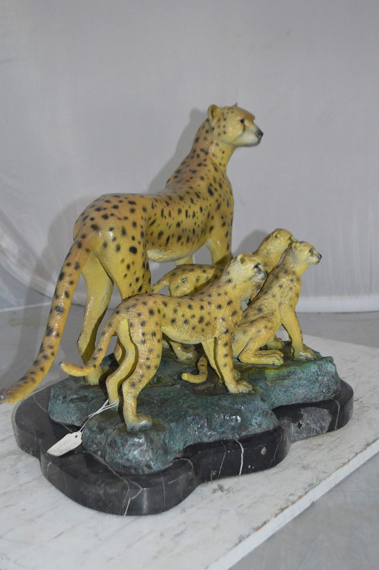 Cheetah Family Bronze Statue on Marble -  Size: 24"L x 14"W x 18"H.