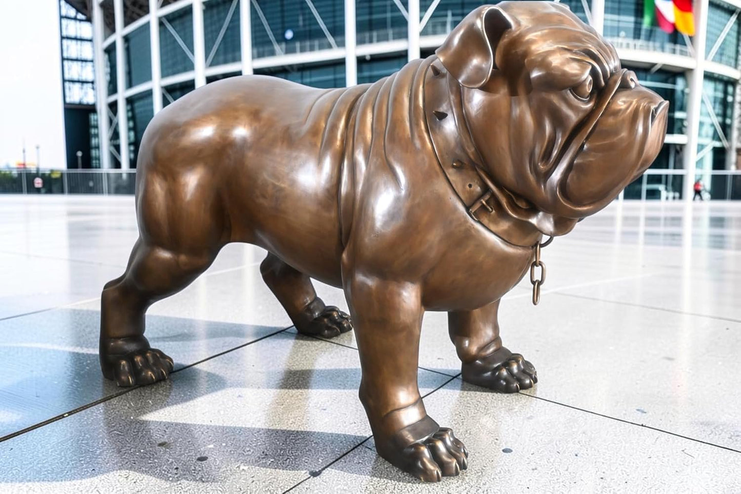 Giant Bronze English Bulldog Statue Studded Collar Decor 80"x35"x54"H