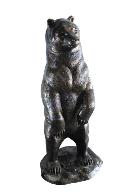 NIFAO Giant Aluminum Bear Statue with Forest Base – Wildlife Sculpture for Lodge, Cabin & Outdoor Décor - 20" x 23" x 61"H