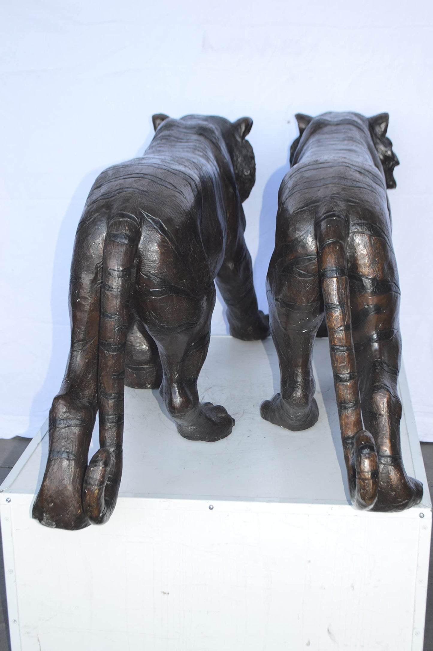 Pair Of Tigers Bronze Statues -  Size: 52"L x 10"W x 21"H.