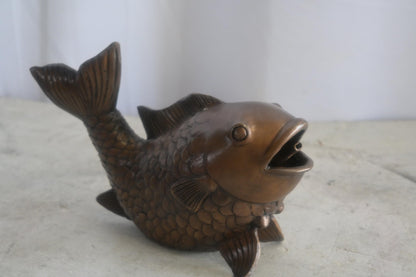 Bronze Koi Fish Fountain Sculpture with Open Mouth Spout 4"x11"x7"H