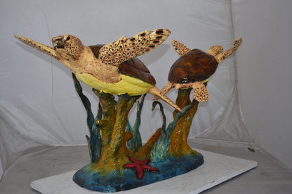 Gliding Turtles in Reef Table Top Bronze Statue  Size: 18" x 16" x 31"H