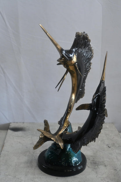 Bronze Sailfish Sculpture Pair Ocean Fish Statue 15"x12"x19"H
