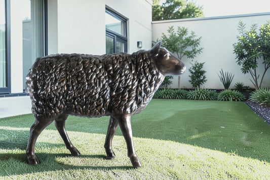 Aluminum Standing Sheep Sculpture Dark Bronze Patina Art 46"x17"x34"H