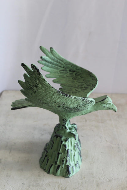 Eagle on Rock, Majestic Aluminum Statue with Green Patina Finish 10" x 9" x 11"H