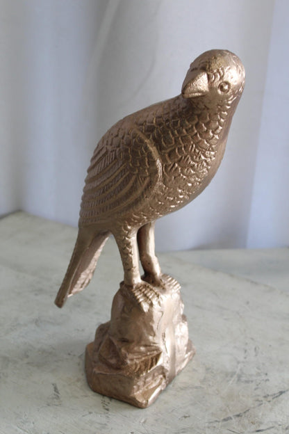 Aluminum Bird on Rock with Gold Finish, Elegant Decor 7" x 5" x 15"H