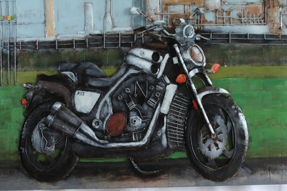 NIFAO Motorcycle Wall Art Handmade Metal Painting with 3D Raised Parts 79" x 2" x 40"H