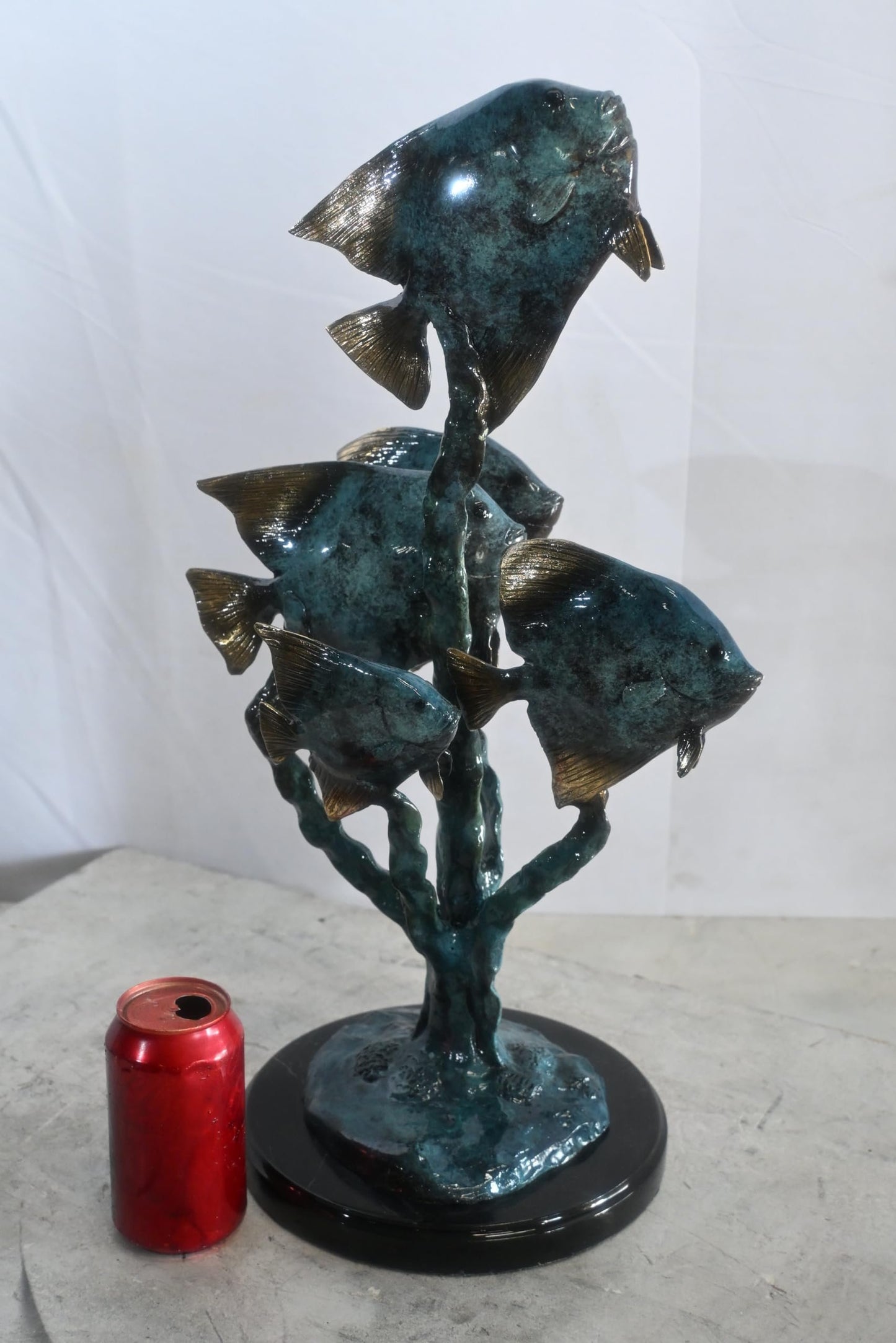 Bronze Tropical Fish Quartet Sculpture Coral Branch 13"x20"x21"H