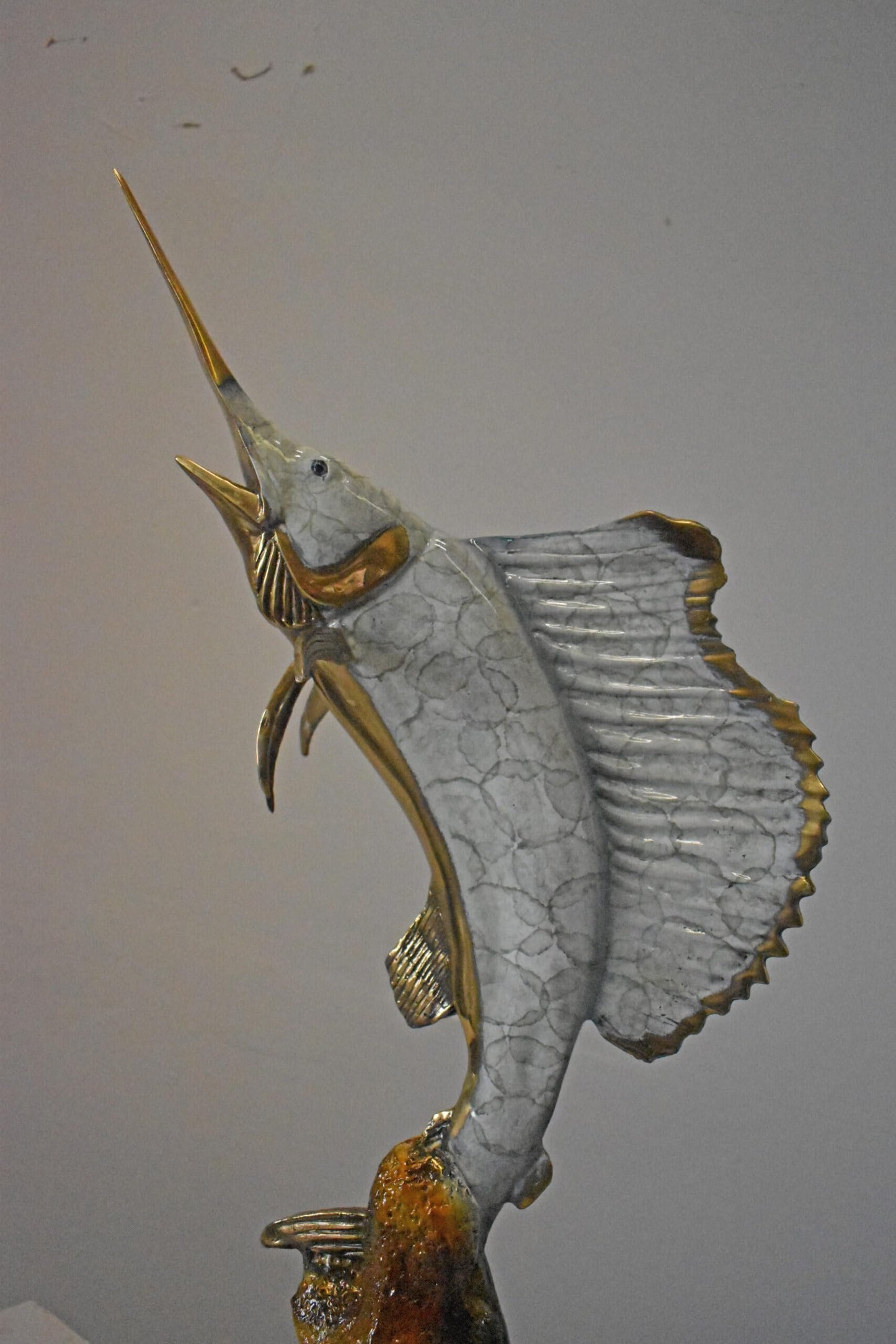 Nifao Sailfish and Turtle Bronze Statue on Marble Base – Lost Wax Marine Life Sculpture with Patina Finish - 12" L x 18" W x 31" H