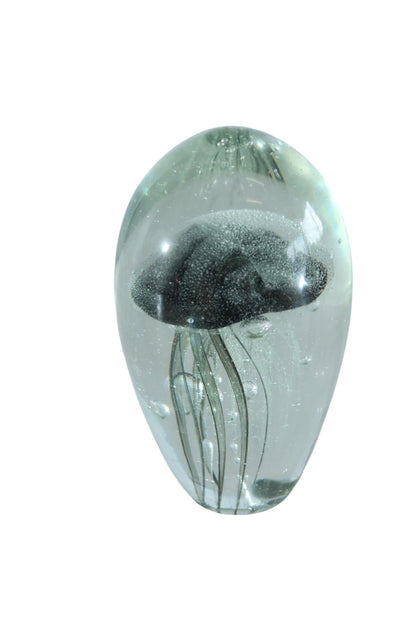 NIFAO Glass Jellyfish Paperweight Clear Black Ocean Art Decor 4" x 4" x 7"H