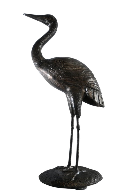 Aluminum Standing Heron Dark Bronze Patina Garden Statue 34"x24"x58"H