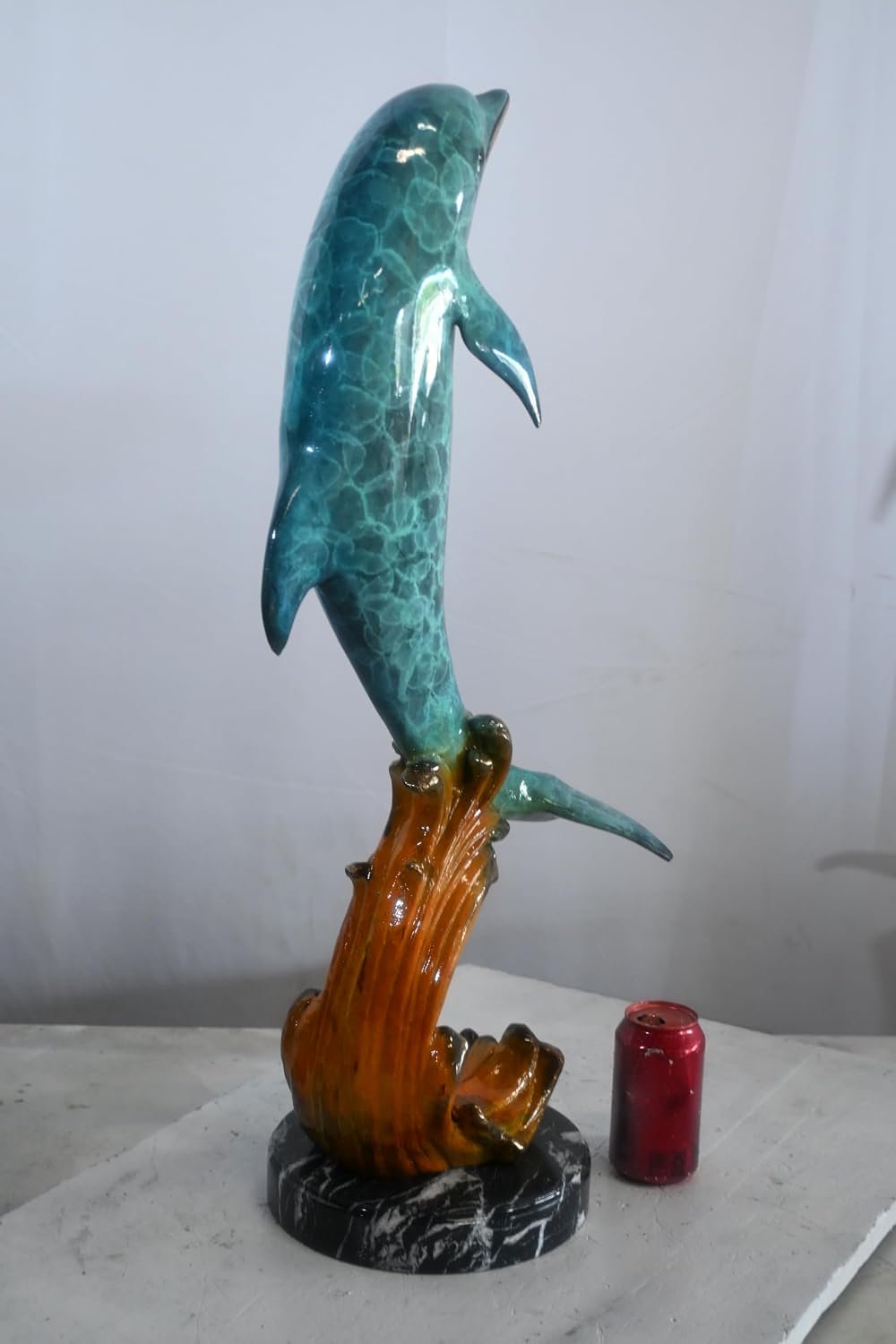 Bronze Leaping Dolphin Sculpture on Wave Base 25"x24"x40"H