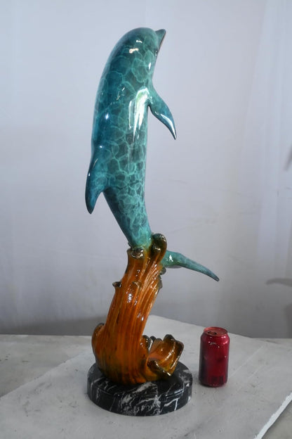 Bronze Leaping Dolphin Sculpture on Wave Base 25"x24"x40"H