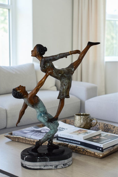 Ballerina Man and Woman Dancing in Action Bronze Statue Size: 23" x 13" x 25"H