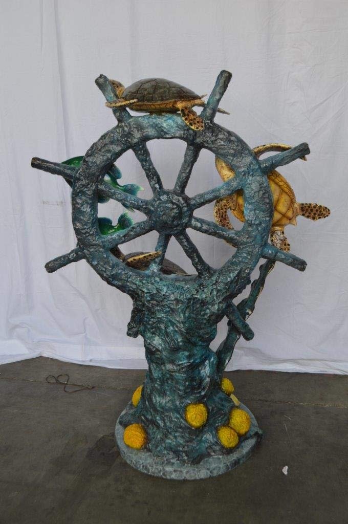 Sunken Boat Anchor W Turtles, Fish Bronze Statue -  Size: 39"L x 23"W x 51"H.