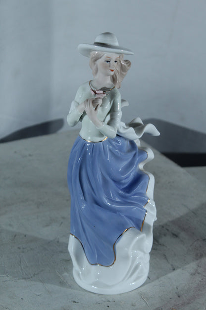 NIFAO Porcelain Lady Figurine with hat and Flower Vintage Style 5"x4"x12"H