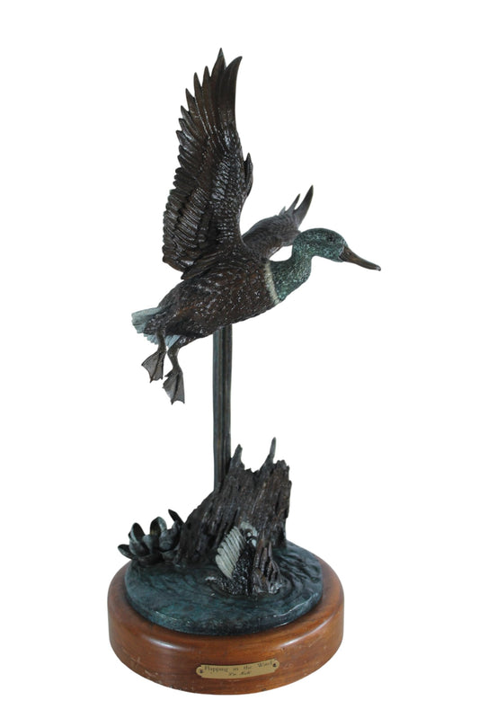 NIFAO Bronze Duck Flapping in The Wind by William Hald on Wood Base 16"x12"x31"H